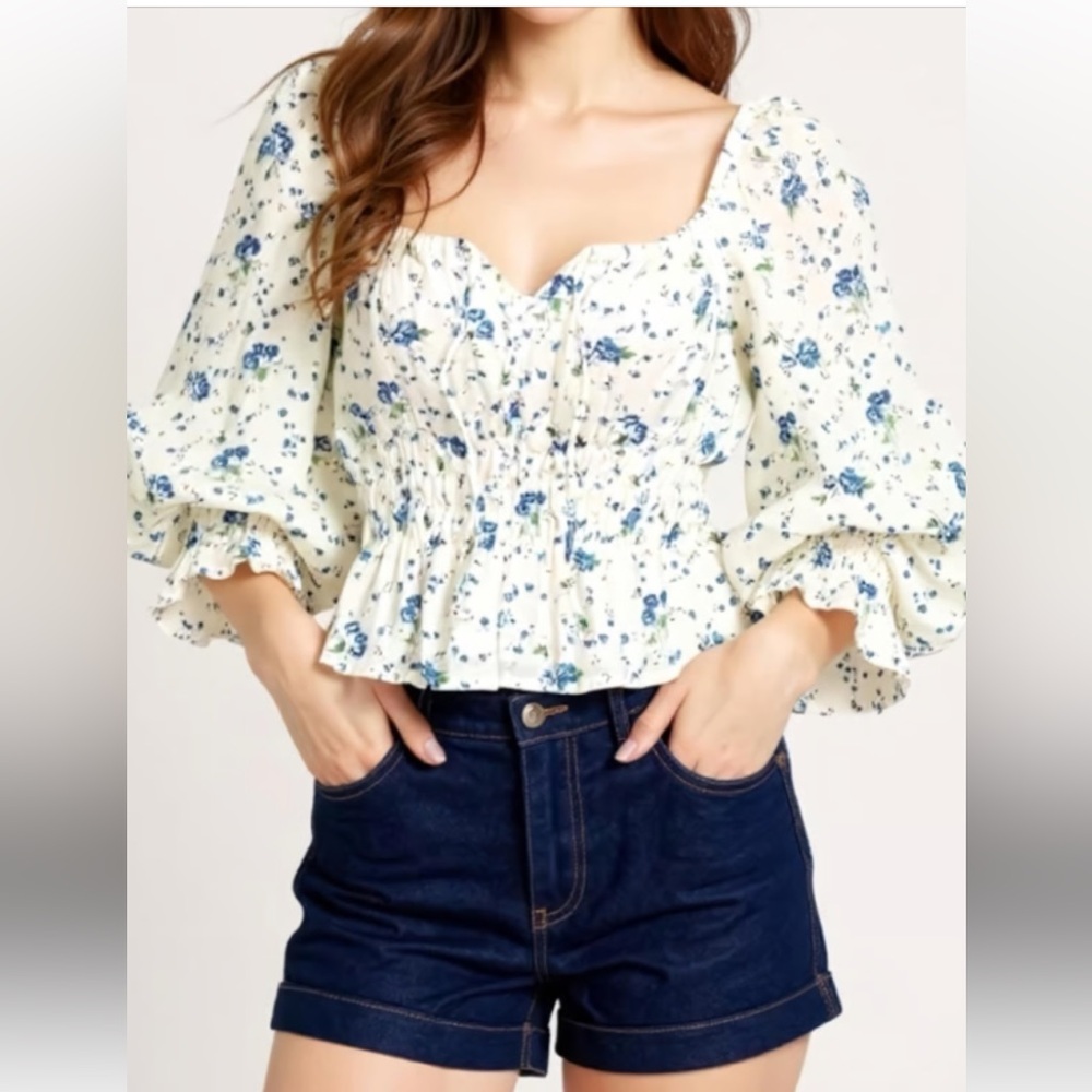 Faithfull the Brand Gillian Smocked Linen Crop Top – Astoria Floral | Size L